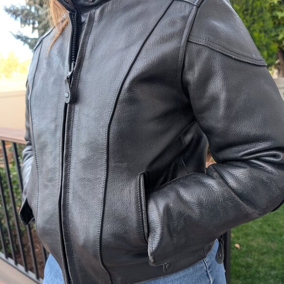 River Road Leather Motorcycle Jacket Removeable Liner Womens Large; w/Neck Warm - Picture 15 of 16
